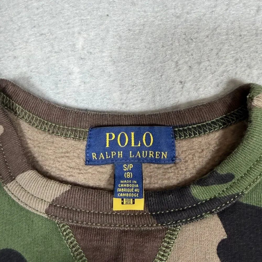Polo Ralph Lauren Camo Sweater Kids Boys Size Small Green Brown Camouflaged Crew